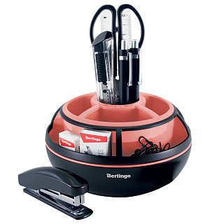 Настольный органайзер Berlingo "Instinct", 9 предметов, вращающийся, черный/фламинго