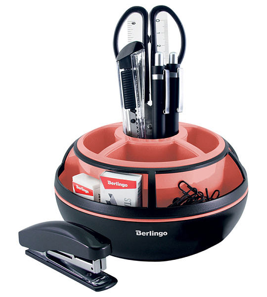 Настольный органайзер Berlingo "Instinct", 9 предметов, вращающийся, черный/фламинго