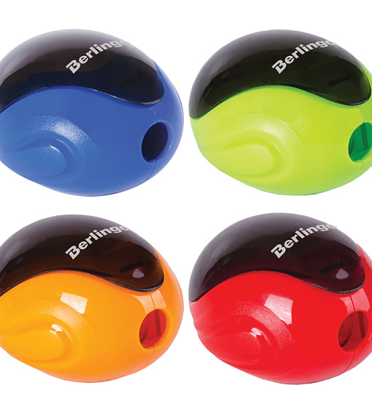 Точилка пластиковая Berlingo "Round" 1 отверстие, контейнер, ассорти, дисплей