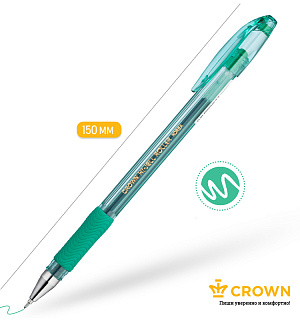 Ручка гелевая Crown "Hi-Jell Needle Grip" зеленая, 0,7мм, грип, игольчатый стержень, штрих-код