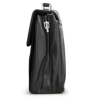 Портфель из натуральной кожи, 38х27х12 см, 2 отделения, замок с ключом, черный, 2-237