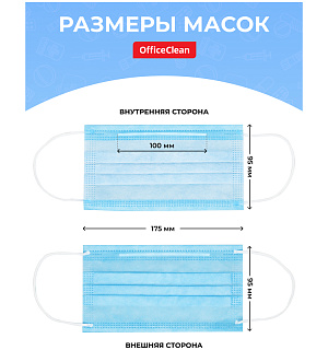 Маска медицинская, набор 50шт., одноразовая OfficeClean СТАНДАРТ, 3-х сл. с носовым фиксатором на резинках, пакет (фильтр СМС) (ПОД ЗАКАЗ)