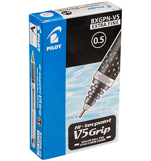 Ручка-роллер Pilot "Hi-Techpoint" черная, 0,5мм, грип, игольчатый пишущий узел, одноразовая