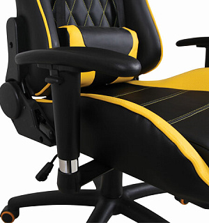 Кресло компьютерное BRABIX "GT Master GM-110", две подушки, экокожа, черное/желтое, 531927