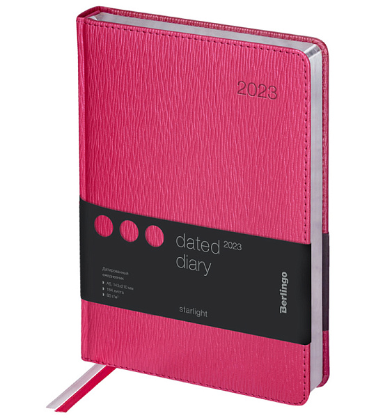Ежедневник датированный 2023г., А5, 184л., кожзам, Berlingo "Starlight", сер. срез, фуксия
