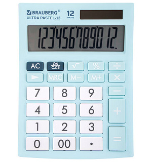 Калькулятор настольный BRAUBERG ULTRA PASTEL-12-LB (192x143 мм), 12 разрядов, двойное питание, ГОЛУБОЙ, 250502