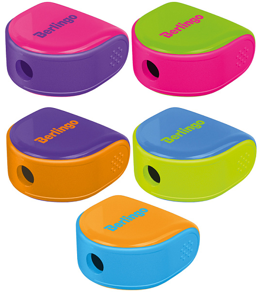 Точилка пластиковая Berlingo "Fuze Ergo" 1 отверстие, контейнер, ассорти, блистер, европодвес