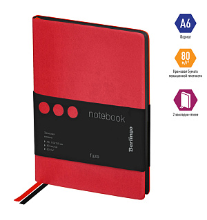 Записная книжка А6 80л., кожзам, Berlingo "Fuze", черный срез, красный