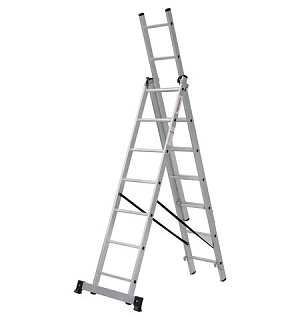 Лестница-трансформер 3-х секционная 3х7 ступеней, 3х1,9 м, высота 4,5 м, нагрузка 150 кг, алюминий, НОВАЯ ВЫСОТА, 1230307