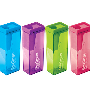Точилка пластиковая Berlingo "NeonBox" 1 отверстие, контейнер, ассорти