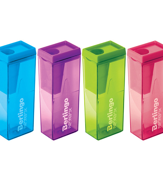 Точилка пластиковая Berlingo "NeonBox" 1 отверстие, контейнер, ассорти