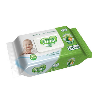 Салфетки влажные AURA для детей ULTRA COMFORT 120шт с крышкой 6474