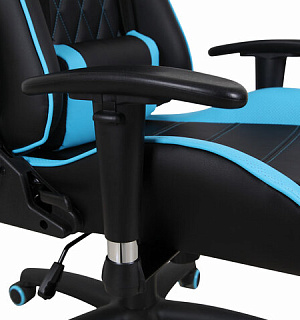 Кресло компьютерное BRABIX "GT Master GM-110", две подушки, экокожа, черное/голубое, 531928