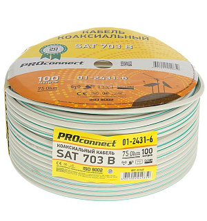 Кабель телевизионный PROconnect, 703 B, бухта 100 м, 75 Ом, Cu/Al/Cu, 64%, белый