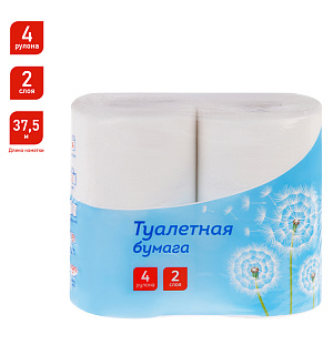 Бумага туалетная OfficeClean, 2-слойная, 4шт., 37,5м/рул.,тиснение, белая