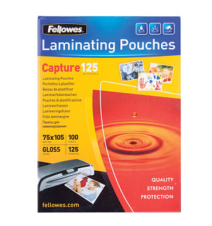 Пленки-заготовки для ламинирования МАЛОГО ФОРМАТА (75х105 мм), КОМПЛЕКТ 100 шт., 125 мкм, FELLOWES, FS-53069
