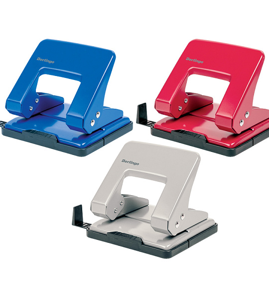 Дырокол Berlingo "Universal" 20л., металлический, ассорти, с линейкой