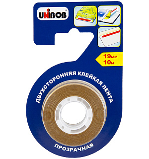 Клейкая лента двусторонняя Unibob, 19мм*10м, прозрачная, полипропилен, блистер