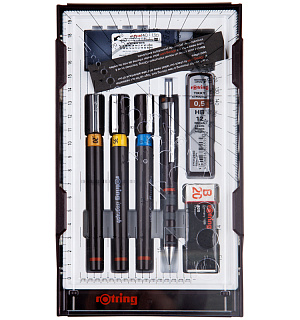 Набор изографов Rotring 0,2/0,35/0,7мм, мех. карандаш 0,5мм, грифели, ластик, насадка для циркуля