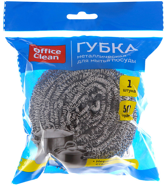 Губка для посуды OfficeClean, большая, металлическая, спиральная, 1шт., 8*7см (50г)