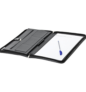 Папка из натуральной кожи на молнии, 340х250х30 мм, черная, 8-011