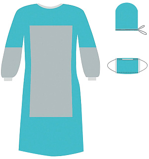 Комплект одноразовой одежды для хирурга КХ-03 с усиленной защитой ГЕКСА стерильный, 3 предмета