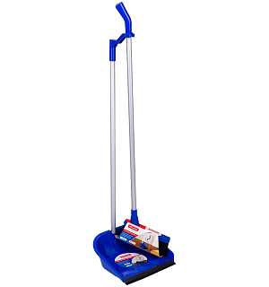 Совок для мусора OfficeClean Professional со щеткой-сметкой, алюм.ручка 70см, пластик, резин. кромка
