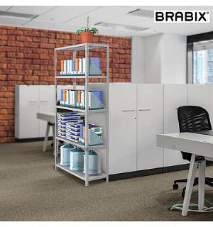 Стеллаж металлический BRABIX "MS KD-185/30-4", 1850х1000х300 мм, 4 полки, сборная стойка, 291114, S240BR143402