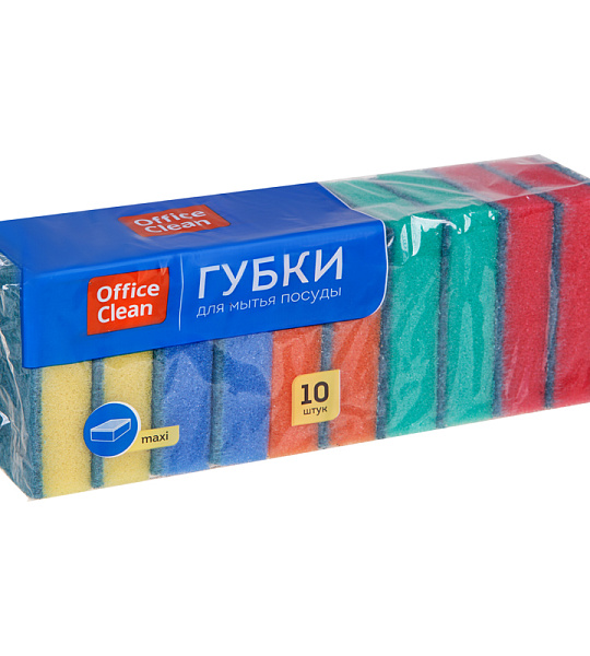 Губки для посуды OfficeClean "Maxi", поролон с абразивным слоем, 9*6,5*2,7см, 10шт.