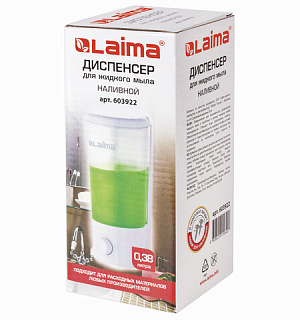Дозатор для жидкого мыла LAIMA, НАЛИВНОЙ, 0,38 л, белый (матовый), ABS-пластик, 603922