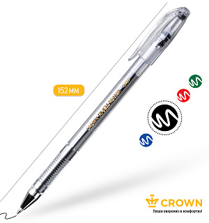 Ручка гелевая Crown "Hi-Jell" черная, 0,5мм, штрих-код