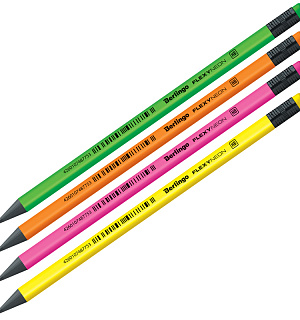 Карандаш ч/г Berlingo "Flexy Neon" HB, с ластиком, заточен., пластиковый, ассорти