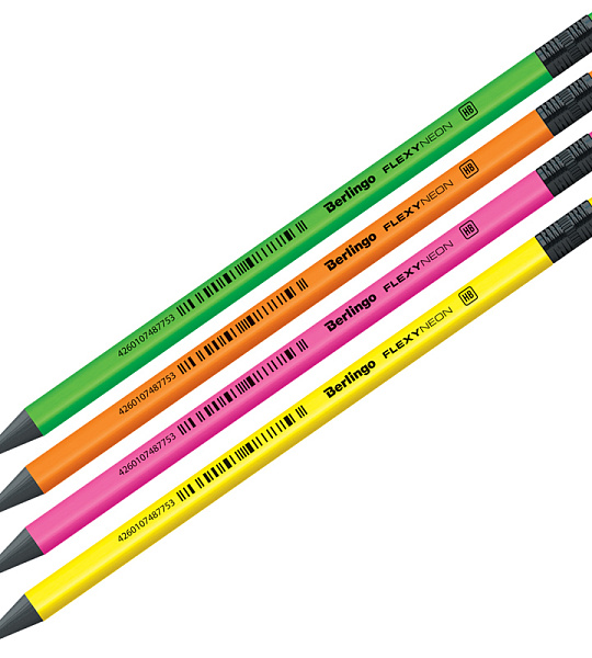 Карандаш ч/г Berlingo "Flexy Neon" HB, с ластиком, заточен., пластиковый, ассорти