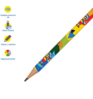 Карандаш ч/г Мульти-Пульти "Приключения Енота" HB, с ластиком, круглый, заточен., рисунок на корп. ассорти