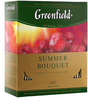 Чай Greenfield "Summer Bouquet", травяной аром. малина, шиповник, яблоко, 100 пакетиков по 2г
