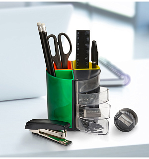 Настольный органайзер OfficeSpace "Витраж", 11 предметов, вращающийся, черный/цветной