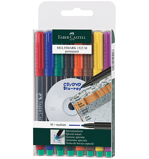 Набор перман. маркеров Faber-Castell "Multimark permanent" M, 08цв., пулев., 1,0мм, с ластиком