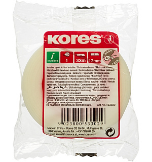 Клейкая лента канцелярская KORES 12х33 невидимая 53302