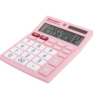 Калькулятор настольный BRAUBERG ULTRA PASTEL-12-PK (192x143 мм), 12 разрядов, двойное питание, РОЗОВЫЙ, 250503