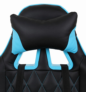 Кресло компьютерное BRABIX "GT Master GM-110", две подушки, экокожа, черное/голубое, 531928