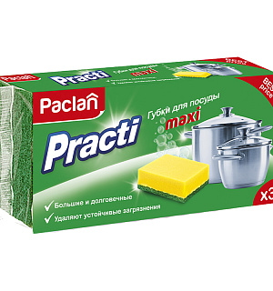 Губки для посуды Paclan "Practi Maxi", поролон с абразивным слоем, 3шт.
