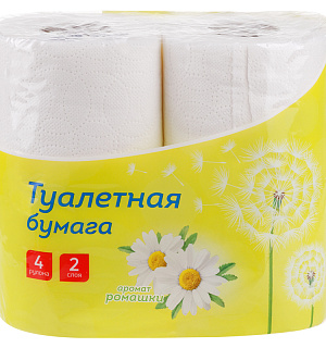 Бумага туалетная OfficeClean 2-слойная, 4шт., тиснение, белая, ромашка