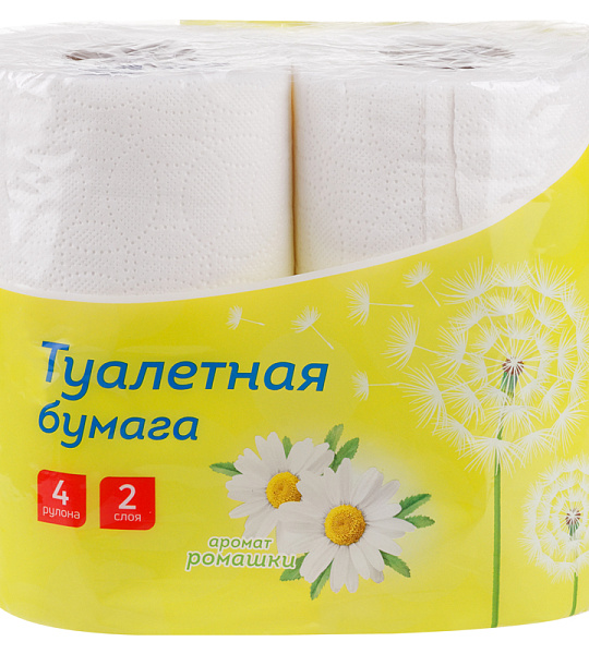 Бумага туалетная OfficeClean 2-слойная, 4шт., тиснение, белая, ромашка