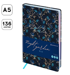 Ежедневник недатированный А5, 136л., кожзам, Greenwich Line "Night garden. Blue", тон. блок