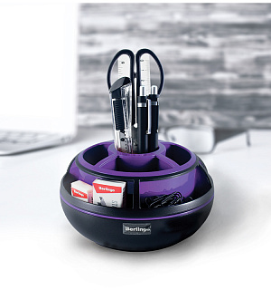 Настольный органайзер Berlingo "Apex", 9 предметов, вращающийся, черный/фиолетовый