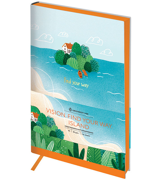 Ежедневник недатир. A5, 136л., кожзам, Greenwich Line "Vision. Find your way. Island", тон. блок, цв. срез