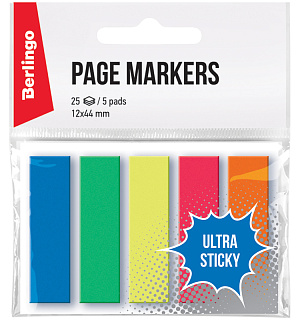 Флажки-закладки Berlingo "Ultra Sticky", 44*12мм, 25л*5 неоновых цветов, европодвес