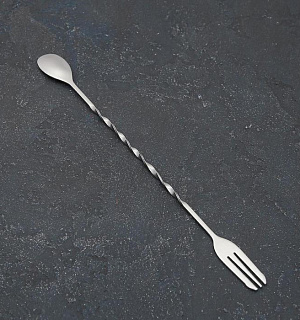 Ложка барная с вилкой, 32,5 см, цвет серебро