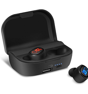 Наушники с микрофоном беспроводные Defender Twins 639, Bluetooth 5.0, TWS, powerbank 2000мАч, разъем Micro-USB, черный