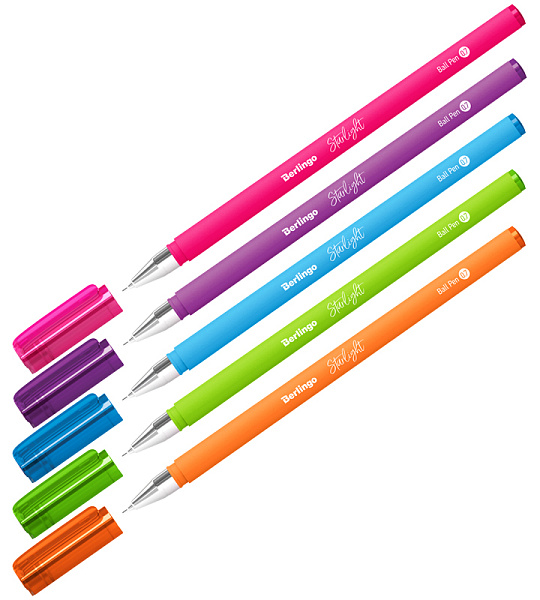 Ручка шариковая Berlingo "Starlight" синяя, 0,7мм, игольчатый стержень, прорезиненный корпус ассорти